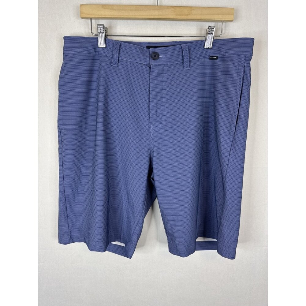 Travis Mathew Blue Gray Striped Golf Shorts Mens 34 Performance Stretch 10”